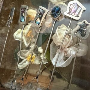 Vintage Stamped 925 Mexico Silver and Abalone Cocktail Picks